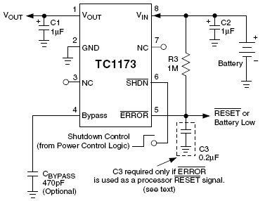 TC1173-3.0, КМОП стабилизаторы с режимом отключения и сигналом ошибки